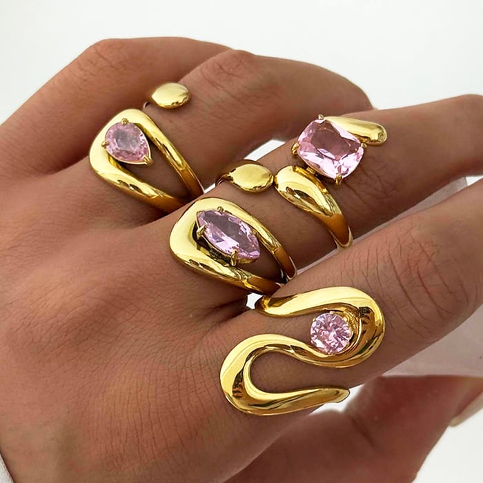 1 Piece Light Luxury Irregular Shape Stainless Steel   Zircon Women's Statement Rings h5Picture4