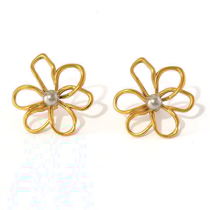 1 Paar einfache natürliche Blume Edelstahl Gold Farbe Damen Ohrstecker