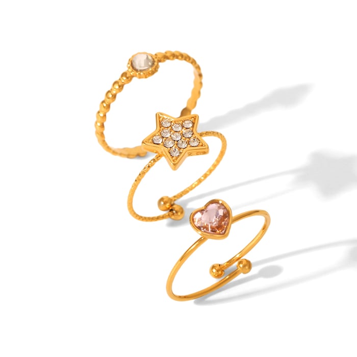 Multi-layered Luxurious  Heart Star Stainless Steel   Zircon Women's Statement Rings h5Picture6