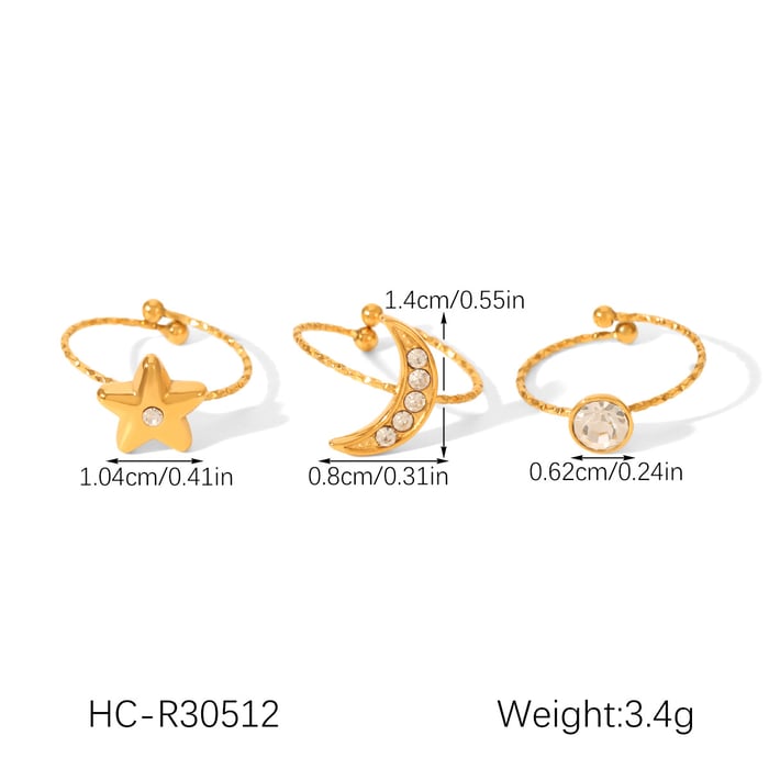 Multi-layered Luxurious  Star Moon Stainless Steel  Zircon Women‘s Statement Rings h5Picture2