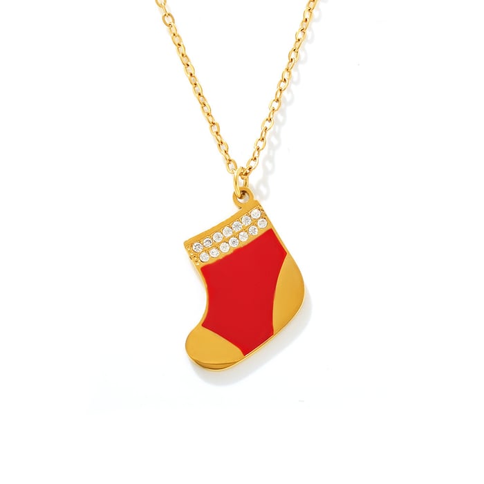 Klassische Weihnachtssocken-Anhänger-Halsketten aus Edelstahl für Damen