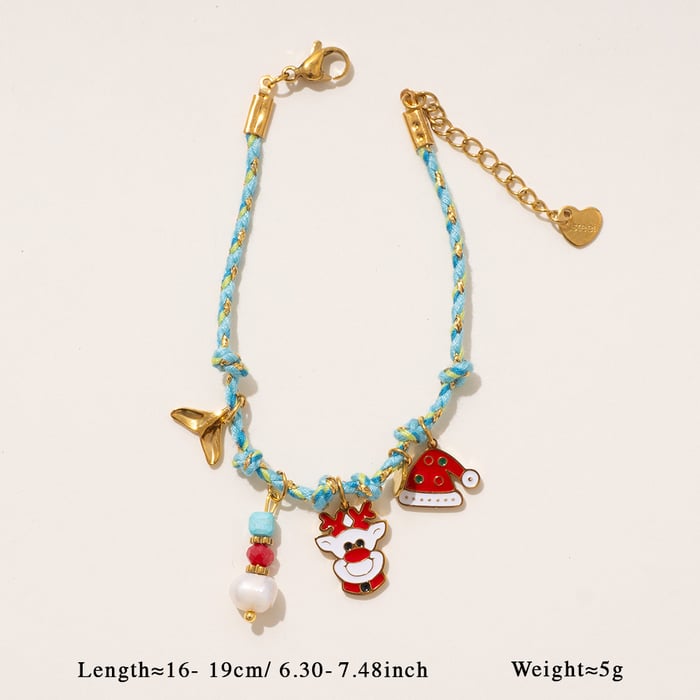 1 Piece Christmas Series Cartoon Stainless Steel Gold Color Women's Charm Bracelets h5Picture2