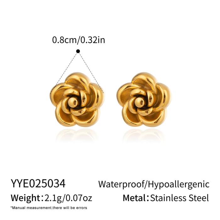 1 Pair Simple Series Flower Stainless Steel Gold Color Women's Stud Earrings