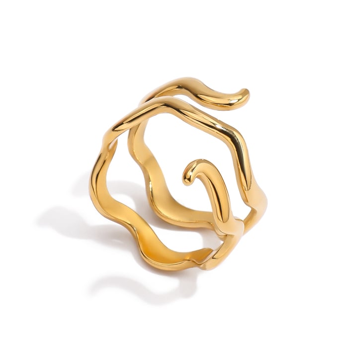 1 Piece Simple Curve Stainless Steel Gold Color Minimalist Rings