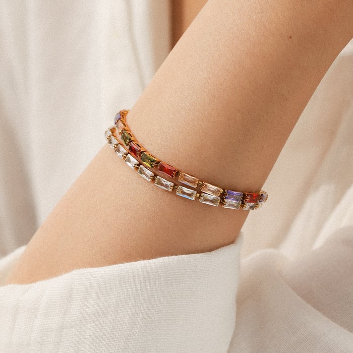 1 Piece Luxury Rectangle Stainless Steel  Zircon Women's Chain Bracelets Picture4