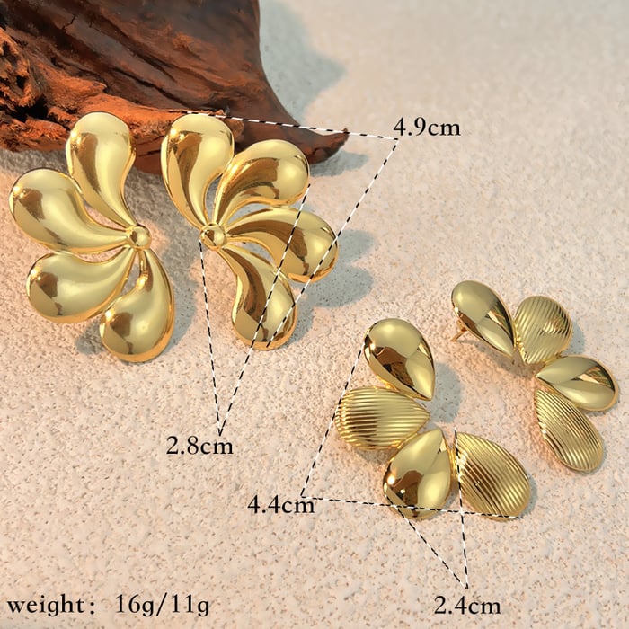 1 Pair Flower Stainless Steel Gold Color Stud Earrings h5Picture4