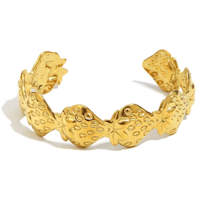 1 Piece Sweet Strawberry Stainless Steel  Gold Color  Women's Cuff Bracelets