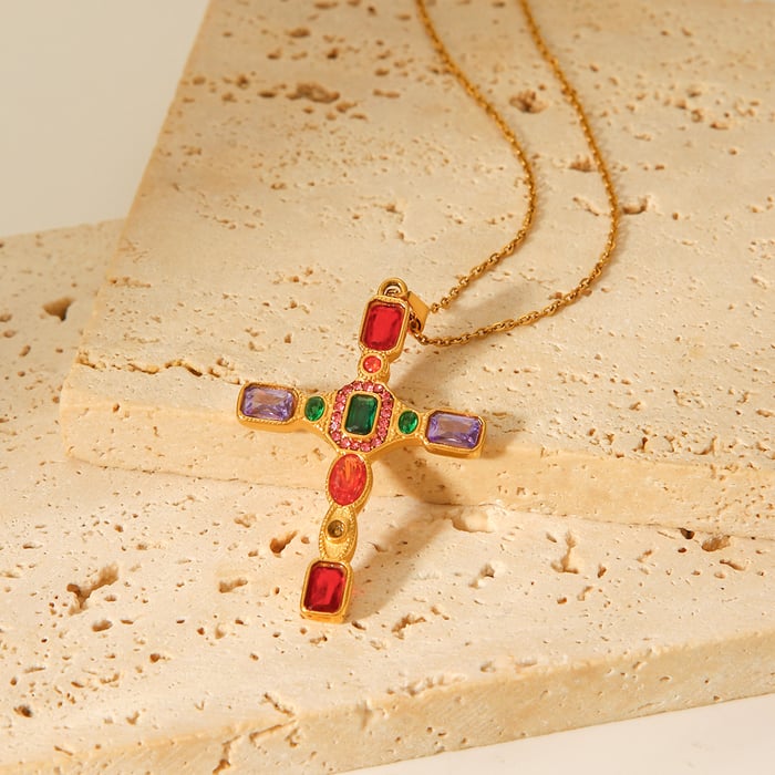 1 Piece Daily Cross Stainless Steel   Gold Color Women's Pendant Necklaces h5Picture5