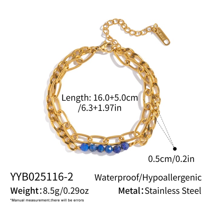 1 Piece Natural Stone Beads Stainless Steel Beaded Bracelet