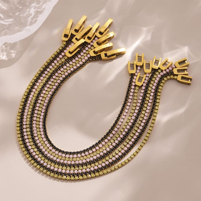 1 Piece Delicate Lines Stainless Steel Gold Color Zircon Women's Chain Bracelets h5Picture2