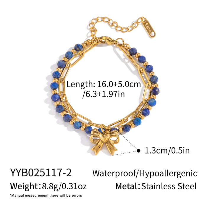 1 Piece Natural Stone Beads Stainless Steel Beaded Bracelet 