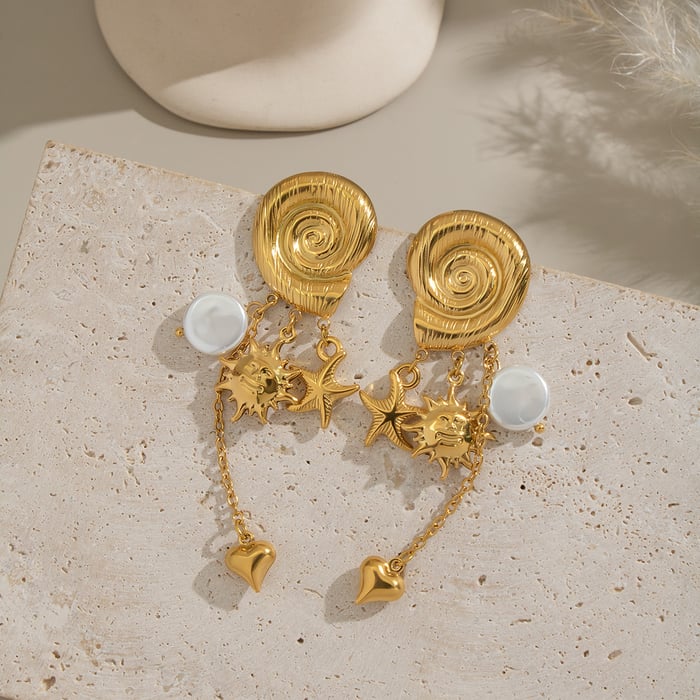 1 Pair Sun Shape Stainless Steel Gold Color Dangle Earrings Picture3