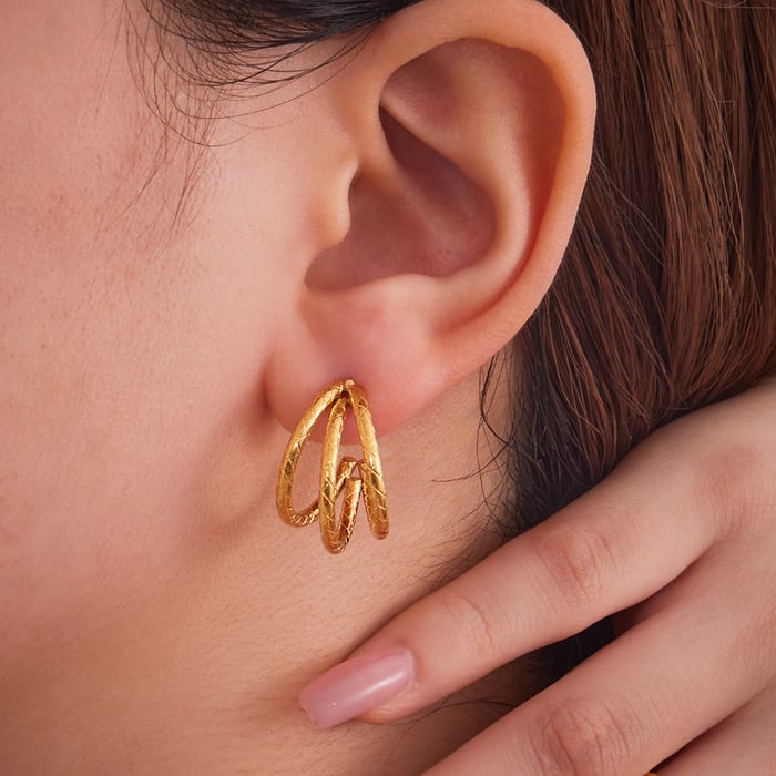 1 Pair Minimalist Circle Stainless Steel Gold Color Women's Hoop Earrings h5Picture3