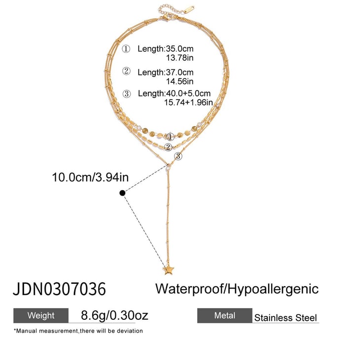 1 Piece Elegant Star Stainless Steel Gold Color Zircon Women's Layered Necklaces 