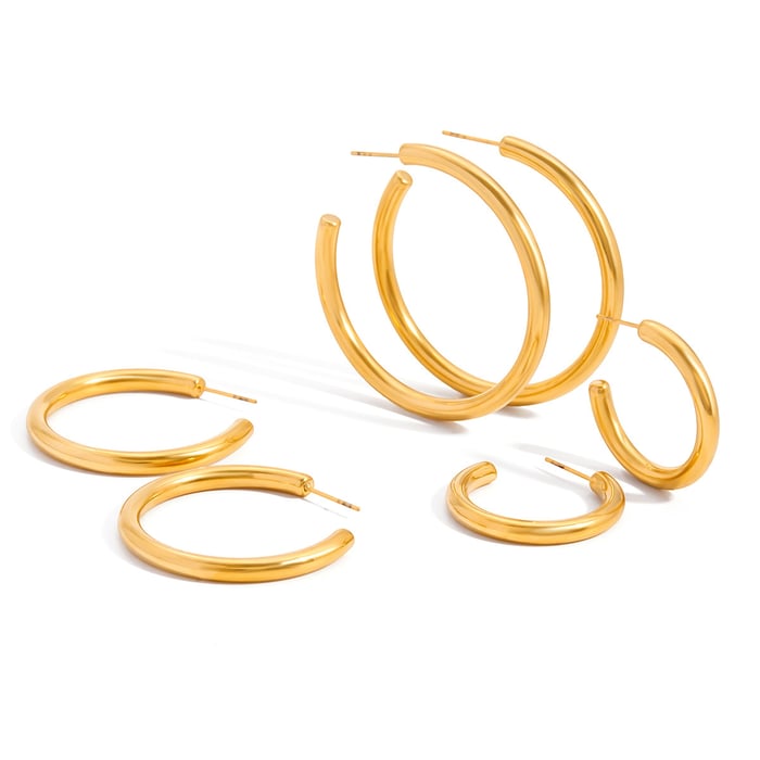 1 Pair Classic Circle Stainless Steel Gold Color Women's Hoop Earrings h5Picture5