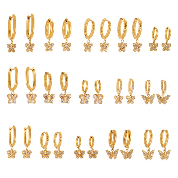 1 Pair Sweet Butterfly Stainless Steel Gold Color Women's Drop Earrings h5Picture7