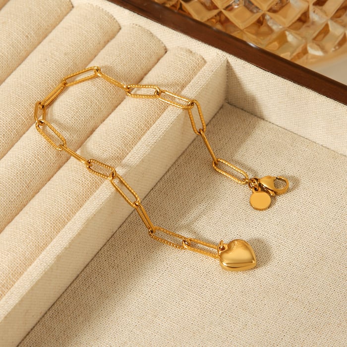 1 Piece Simple Heart Stainless Steel Gold Color Women's Chain Bracelets h5Picture5