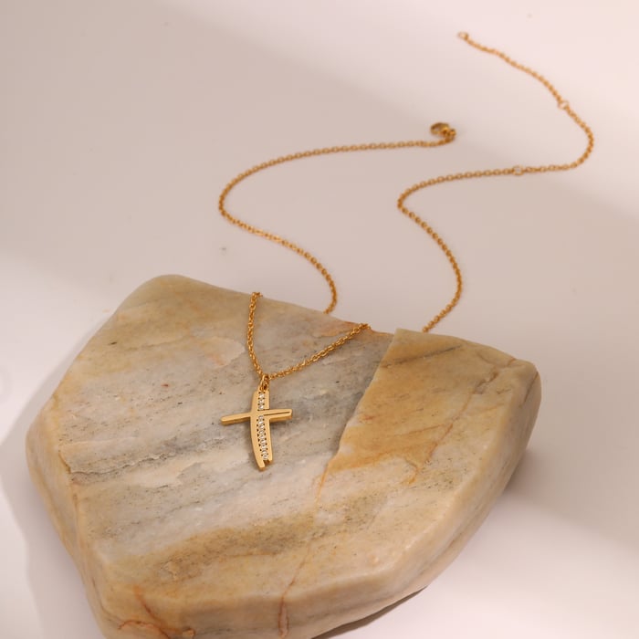 1 Stück einfache Kreuz-Anhänger-Halsketten aus Edelstahl für Damen h5Bild4