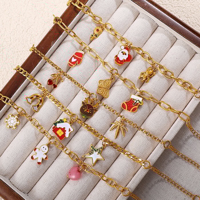 1 Piece Christmas Stainless Steel Gold Color Charm Bracelet h5Picture2