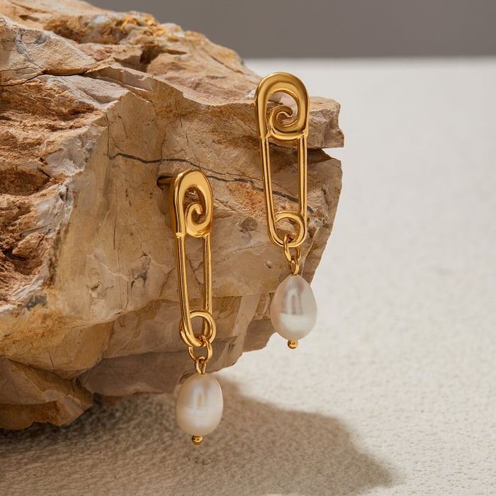 1 Pair Classic Paper Clip Stainless Steel Gold Color Women's Drop Earrings h5Picture6