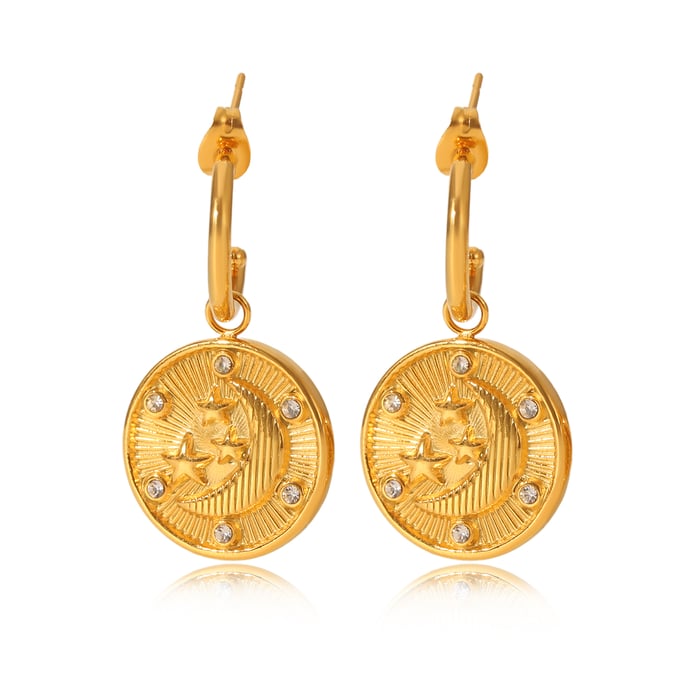1 Pair Daily Cross Stainless Steel   Gold Color  Zircon Women's Drop Earrings