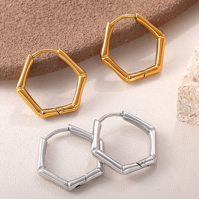 1 Pair Irregular Shape Stainless Steel Gold Color Hoop Earrings h5Picture3