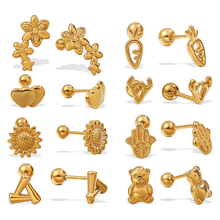 1 Pair Stainless Steel Gold Color Stud Earrings h5Picture4