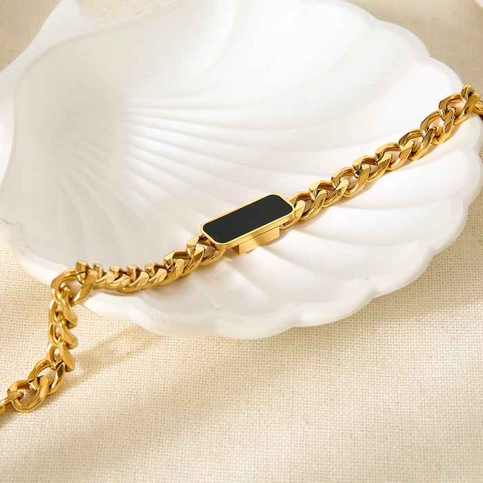 1 Piece Classic Chain Rectangle Stainless Steel  Gold Color  Women's Chain Bracelets h5Picture3