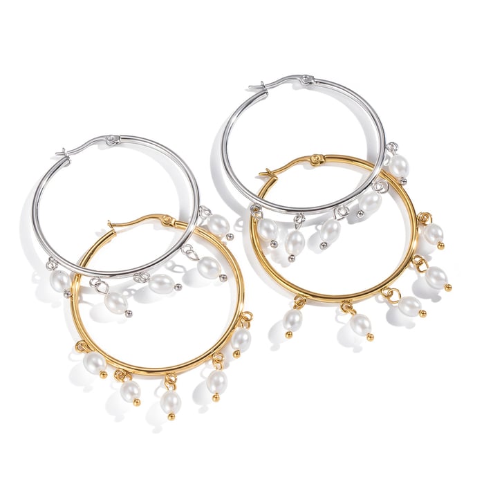 1 Pair Casual Tassel Circle Stainless Steel Gold Color Women's Hoop Earrings h5Picture5