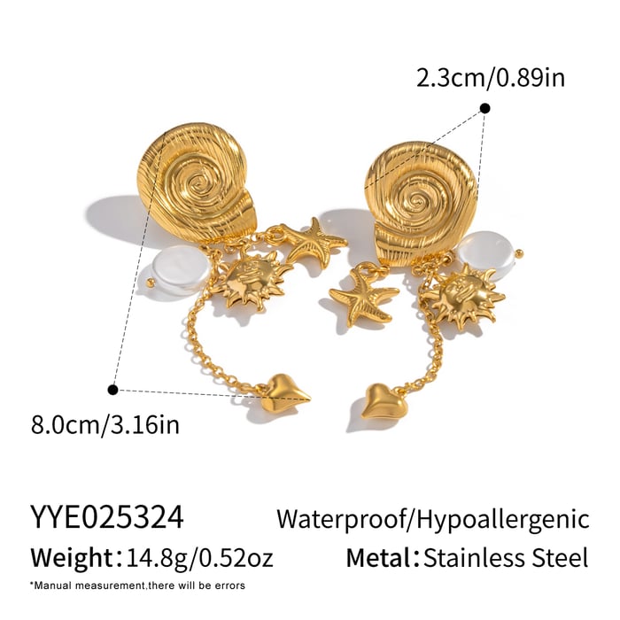 1 Pair Sun Shape Stainless Steel Gold Color Dangle Earrings