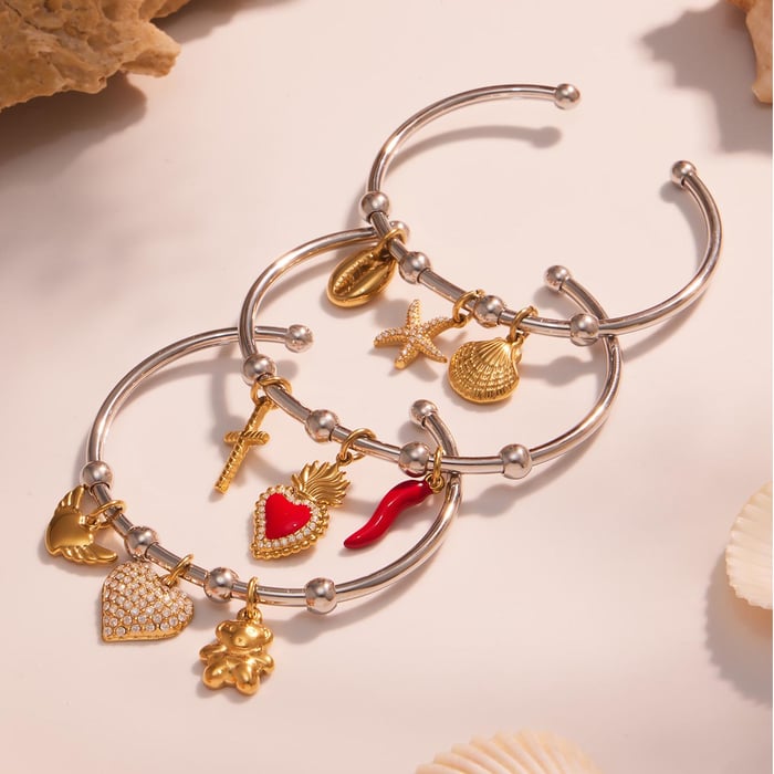 1 Piece Sophisticated Heart Stainless Steel Gold Color Zircon Women's Cuff Bracelets h5Picture6
