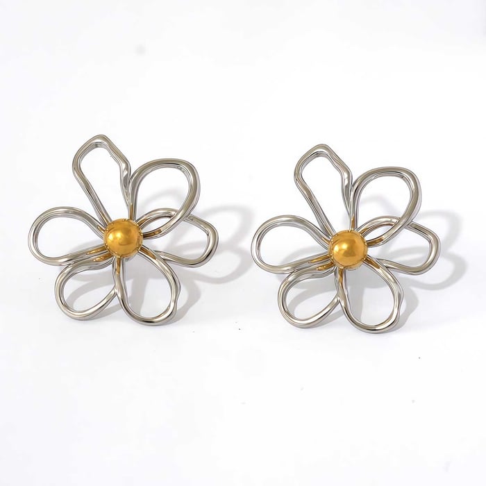 1 Pair Simple  Daily Flower Stainless Steel  Gold Color  Women's Stud Earrings