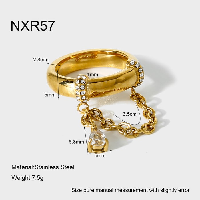 1 Piece Luxurious  Retro Droplet Chain Stainless Steel   Zircon Statement Rings