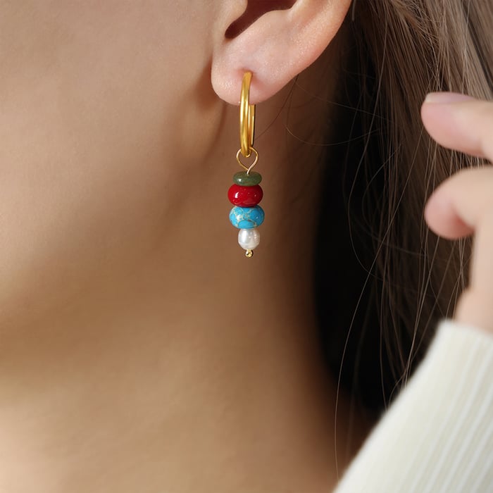 1 Pair Elegant Beads Stainless Steel Natural Stone Women's Drop Earrings