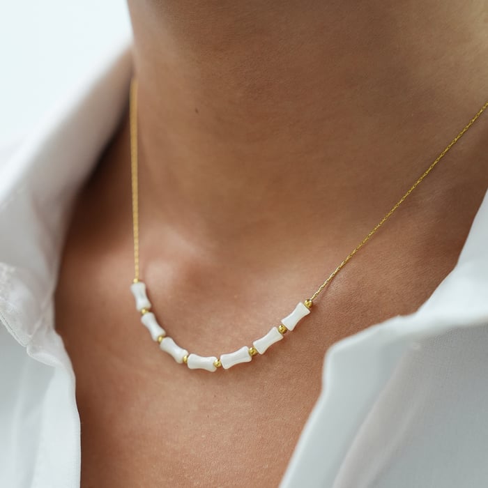 1 Piece Retro Beaded Shell  Chain Stainless Steel   Gold Color  Women's Chain Necklaces h5Picture4