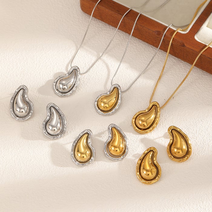 Droplet Shape Stainless Steel Mixed Color Necklace Set Picture2