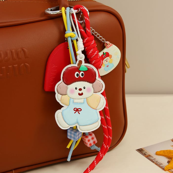 1 Piece  Adorable Cartoon Little Girl with Apple Shaped PU Women's Bag Charm h5Picture2