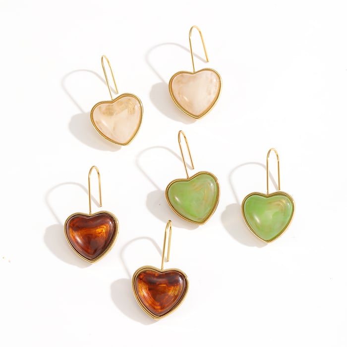 1 Pair Retro Heart Stainless Steel Gold Color Acrylic Women's Dangle Earrings h5Picture4