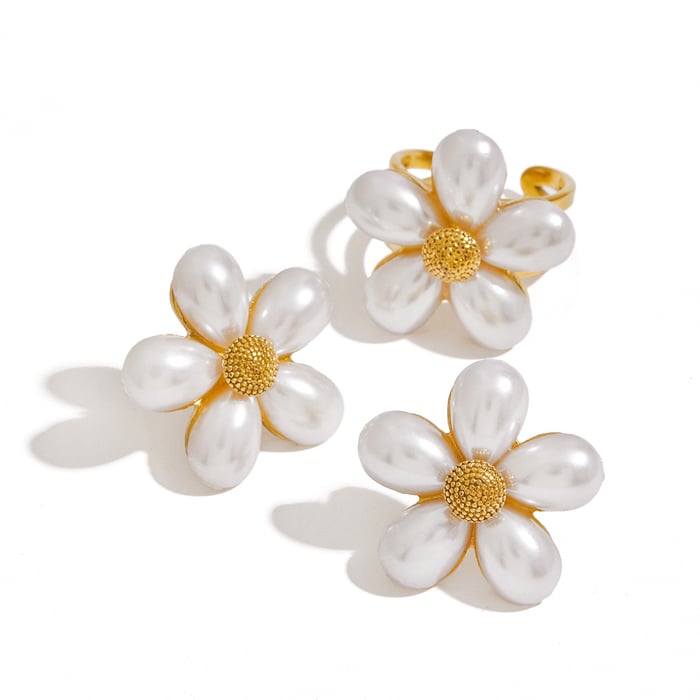 1 Pair Elegant Flower Stainless Steel Gold Color Shell Women's Stud Earrings h5Picture6