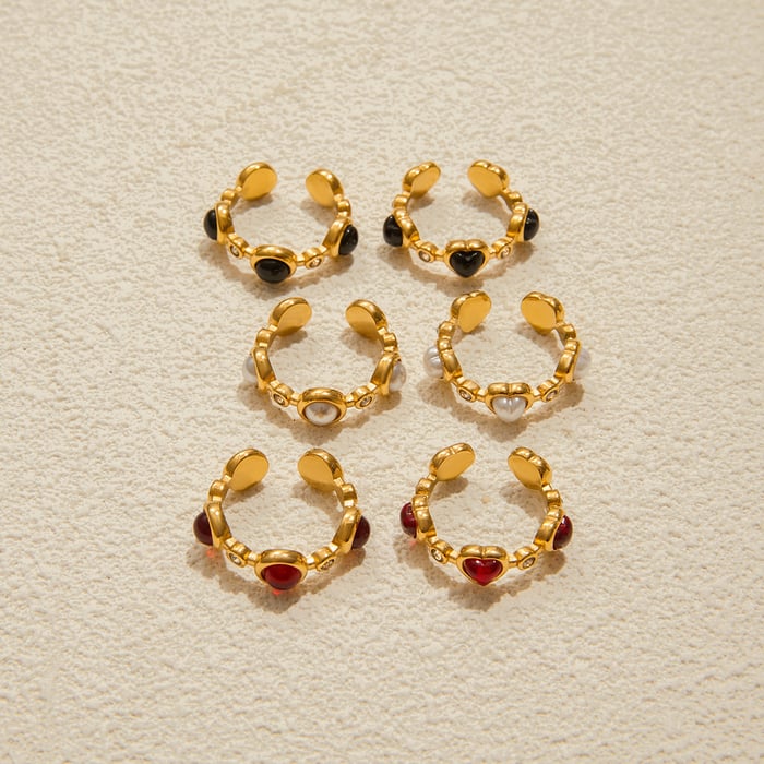 1 Piece Romantic Heart Stainless Steel Gold Color Statement Rings h5Picture2