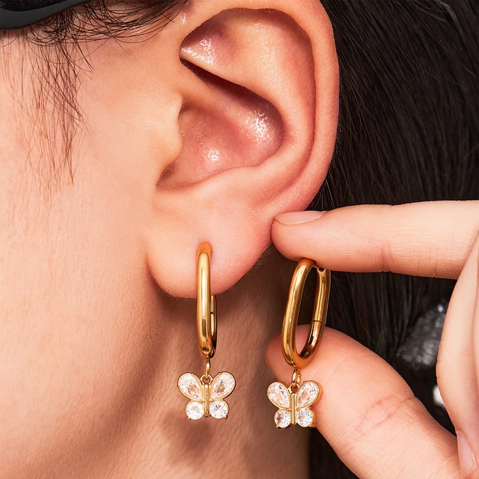 1 Pair Sweet Butterfly Stainless Steel Gold Color Women's Drop Earrings h5Picture4