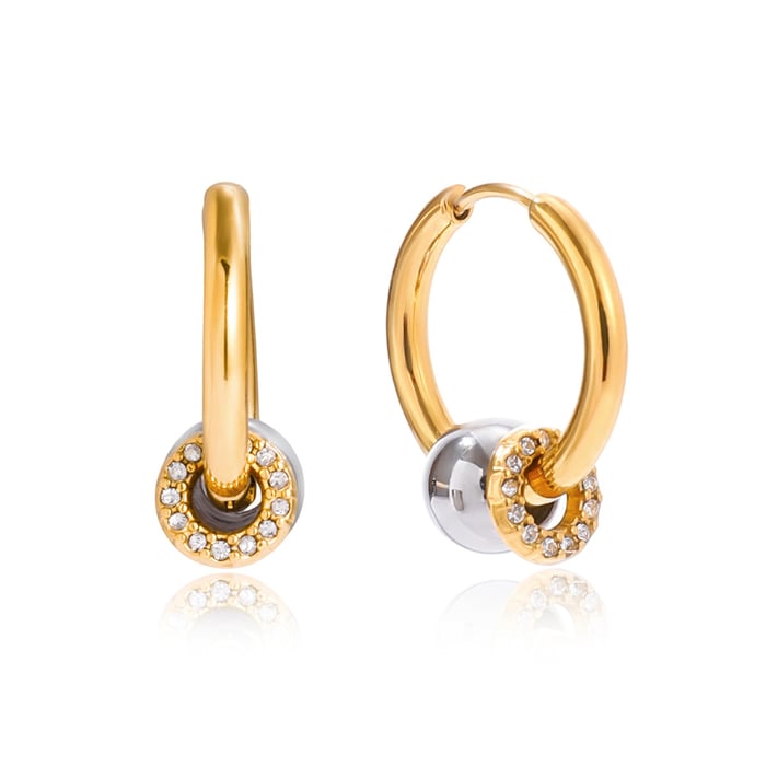 1 Pair Classic Mixed Gold&Silver Colors Stainless Steel Women's Hoop Earrings