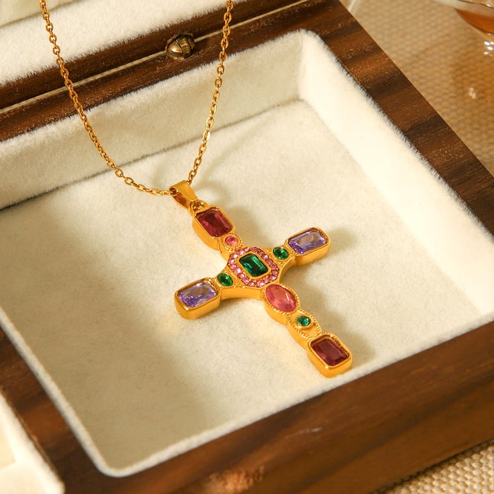 1 Piece Daily Cross Stainless Steel   Gold Color Women's Pendant Necklaces h5Picture4