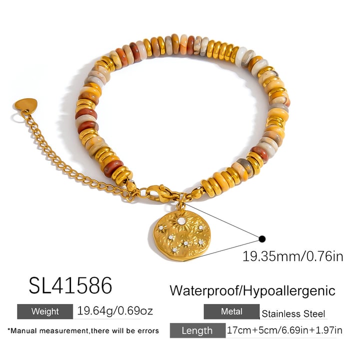 1 Piece Natural Stone Stainless Steel Gold Color Beaded Bracelet h5Picture2