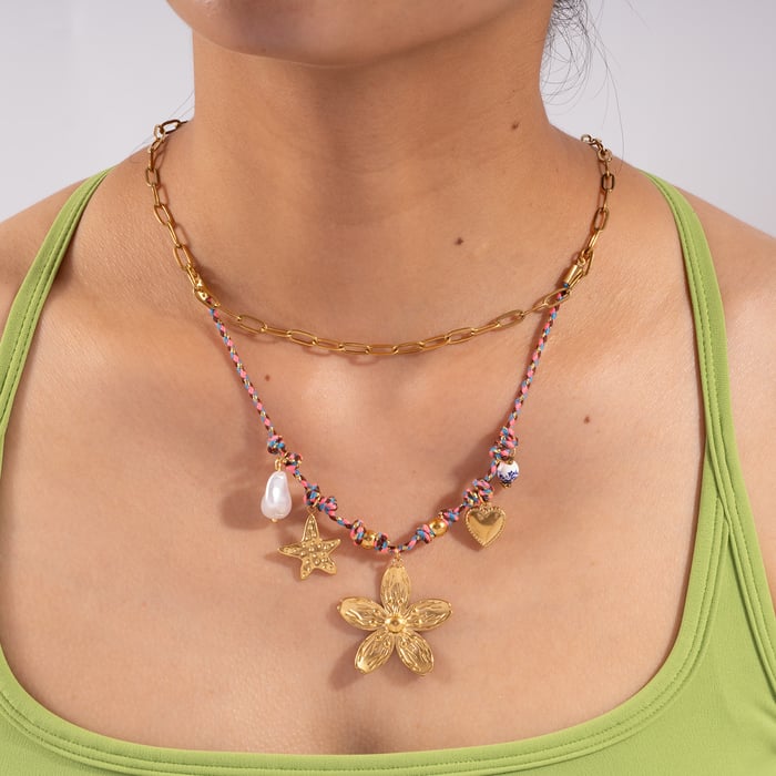 1 Piece Vivid Flower Stainless Steel Gold Color Women's Pendant Necklaces Picture4