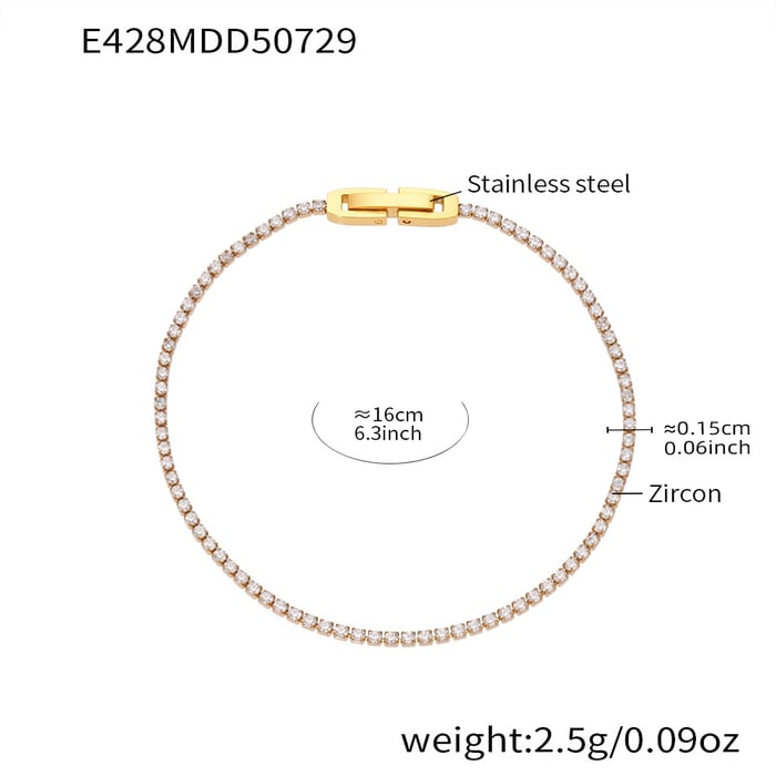 1 Piece Delicate Lines Stainless Steel Gold Color Zircon Women's Chain Bracelets