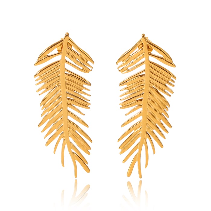 1 Pair Daily Leaf Stainless Steel  Gold Color  Women's Stud Earrings