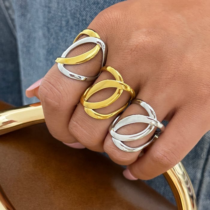 1 Piece Simple Overlap Circle Shape Stainless Steel Gold Color Statement Rings h5Picture6