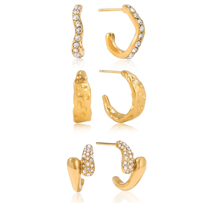 1 Pair Shinning Circle Stainless Steel Gold Color Women's Hoop Earrings h5Picture5