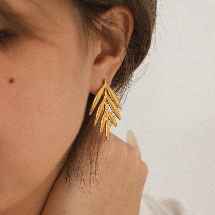 1 Pair Simple Leaf Stainless Steel  Gold Color  Women's Stud Earrings h5Picture5